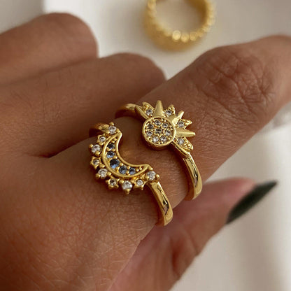 Stainless steel 18k gold-plated sun and moon rings