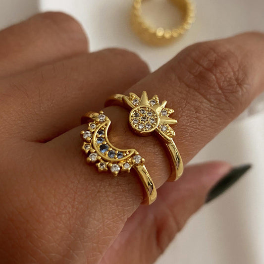 Stainless steel 18k gold-plated sun and moon rings