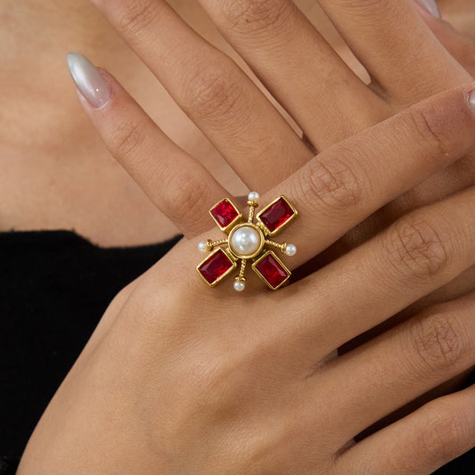 Stainless steel 18k gold-plated crossing ring