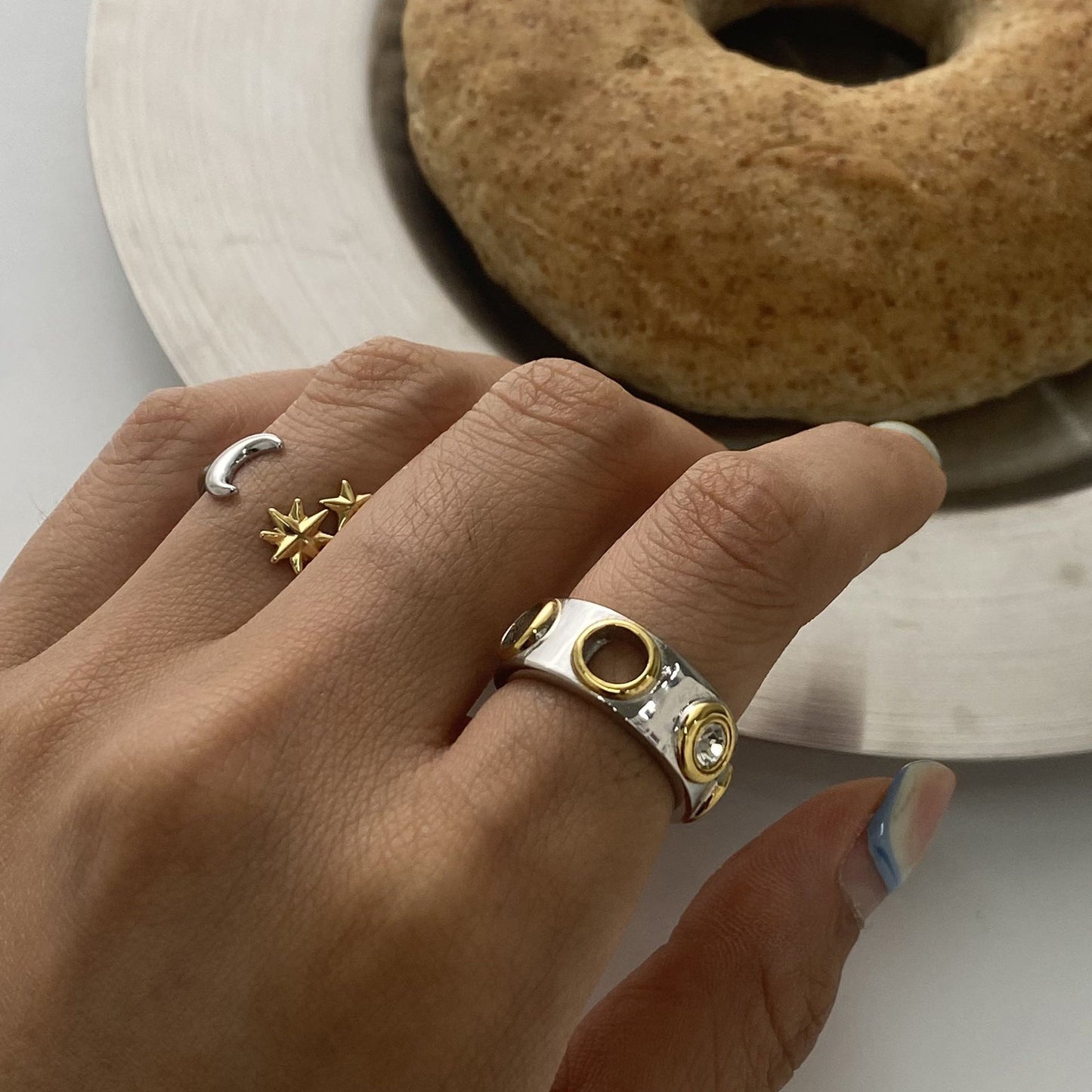 Stainless steel 18k gold-plated zircon ring