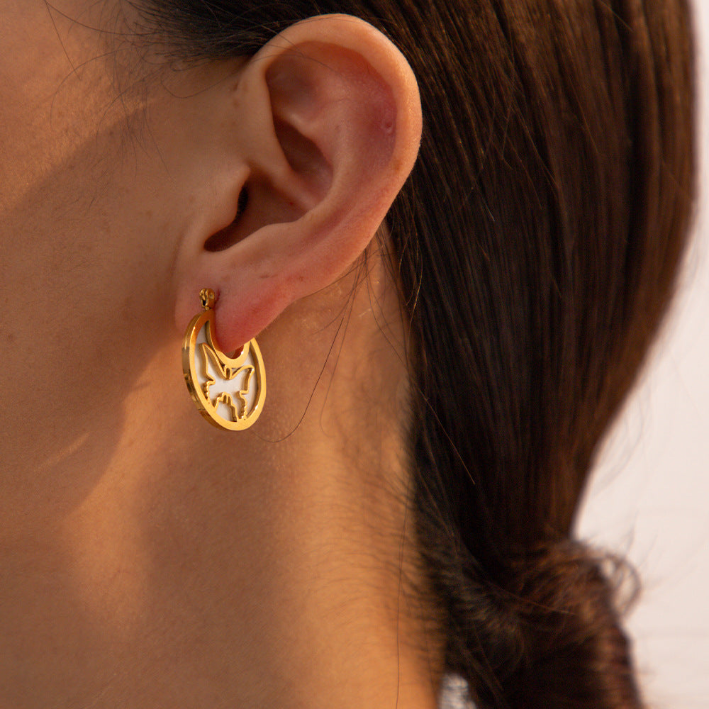 Stainless steel 18k gold-plated butterfly earrings