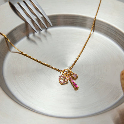 Stainless steel 18k gold-plated pink necklace
