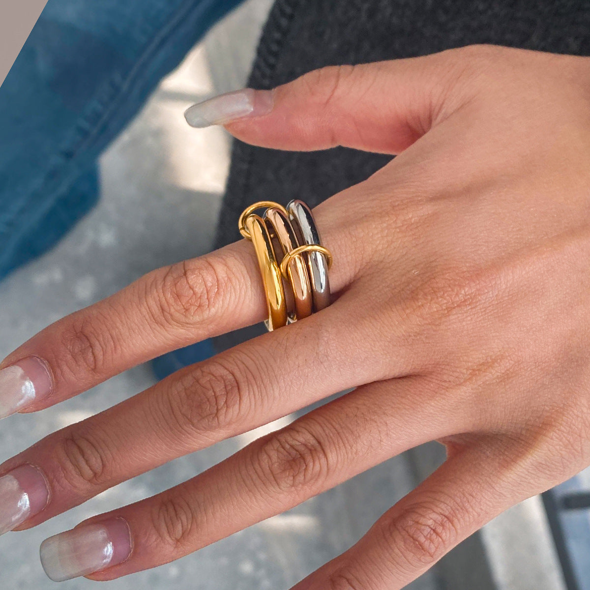 Stainless steel 18k gold-plated stacking plain rings