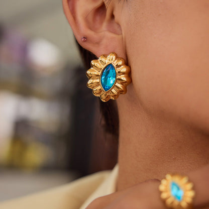 Stainless steel 18k gold-plated blue zircon jewelry