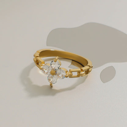 Stainless steel 18k gold-plated zircon ring