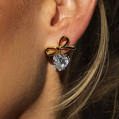 Stainless steel 18k gold-plated bow and heart necklace