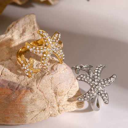 Stainless steel 18k gold-plated starfish ring