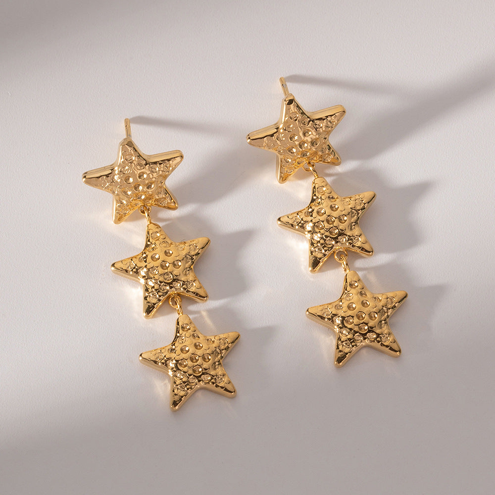 Stainless steel 18k gold-plated star earrings