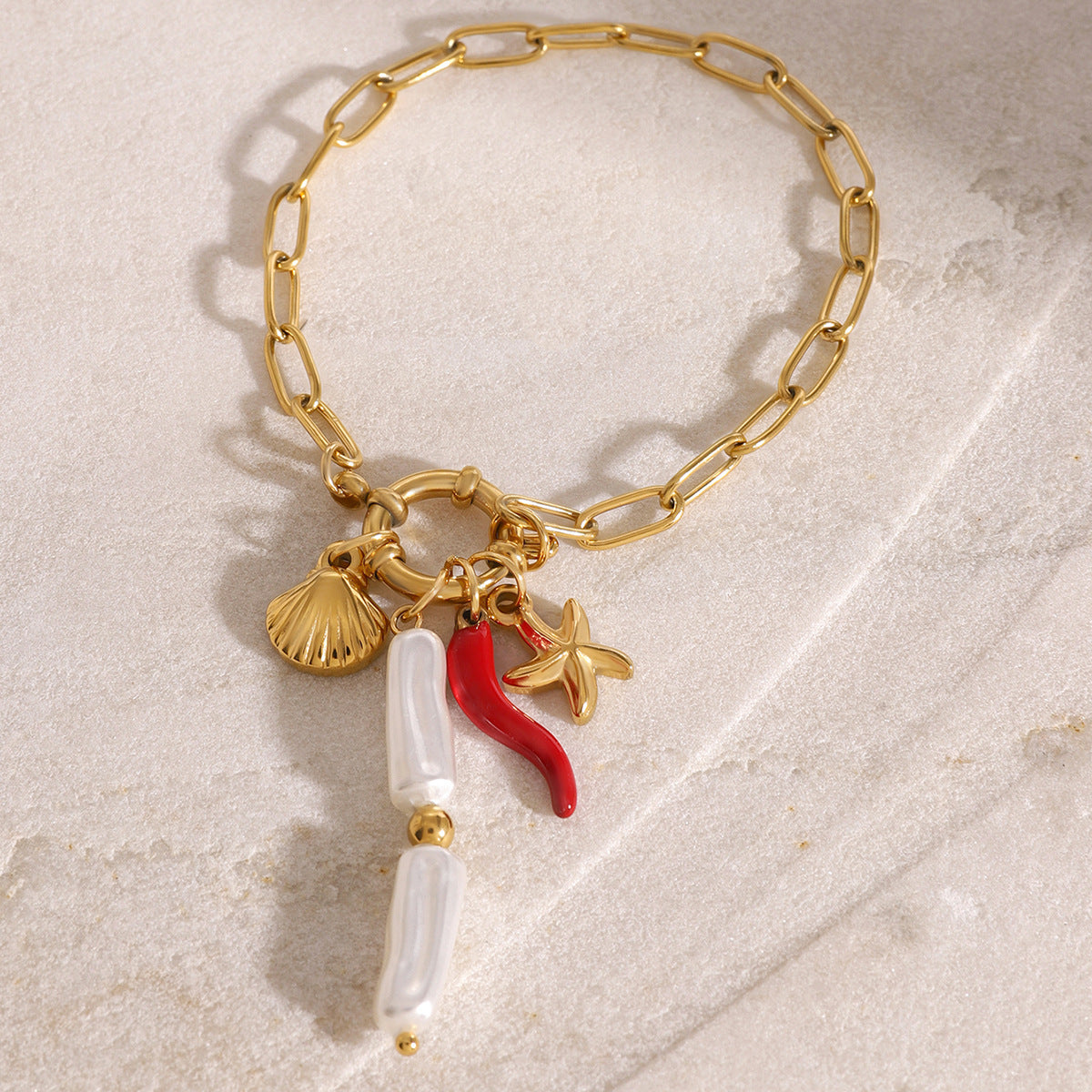 Stainless steel 18k gold-plated marine sailor knot pearl pendant bracelet