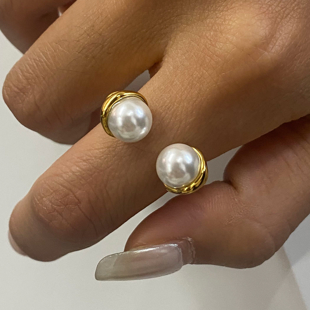 Stainless steel 18k gold-plated pearl ring