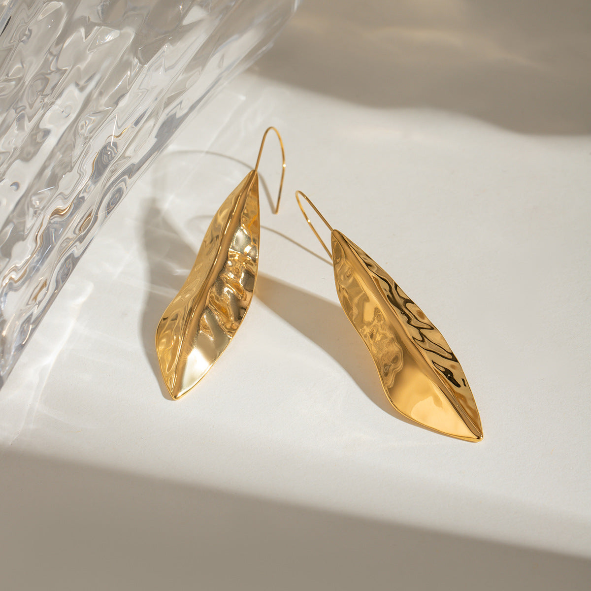 Stainless steel 18k gold-plated leaf earrings