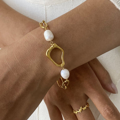 Stainless steel 18k gold-plated pearl jewelry set