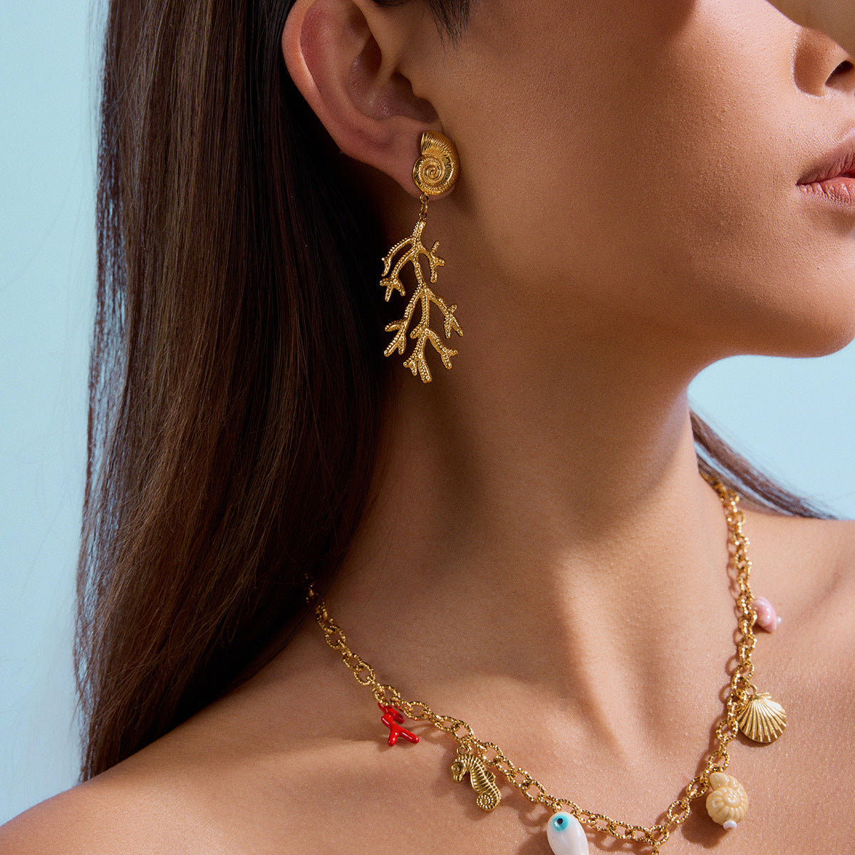 Stainless steel 18k gold-plated conch earrings