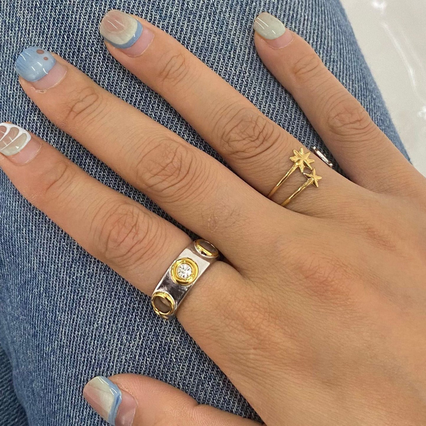 Stainless steel 18k gold-plated zircon ring