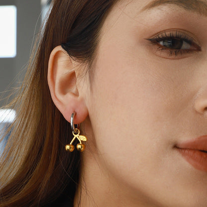 Stainless steel 18k gold-plated cherry earrings