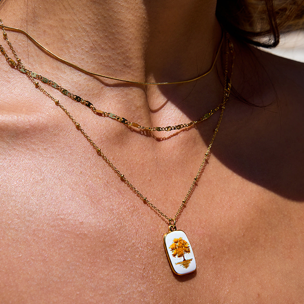 Stainless steel 18k gold-plated oil-dripping pendant necklace