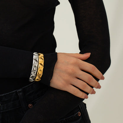 Stainless steel 18k gold-plated triangular open cuff bracelet