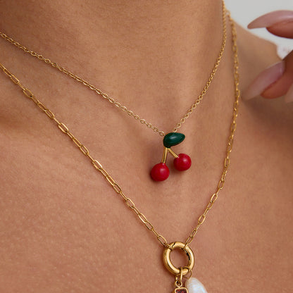 Stainless steel 18k gold-plated cheery necklace