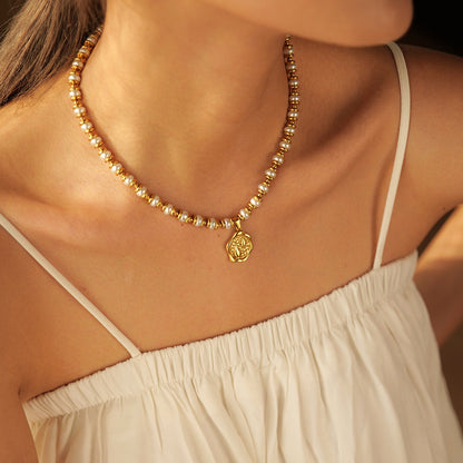 Stainless steel 18k gold-plated pearl necklace