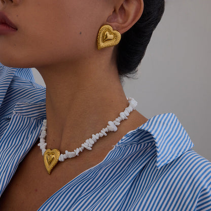 Stainless steel 18k gold-plated heart jewelry set