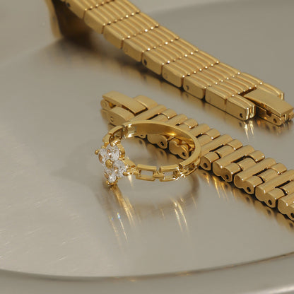 Stainless steel 18k gold-plated zircon ring