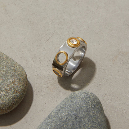 Stainless steel 18k gold-plated zircon ring