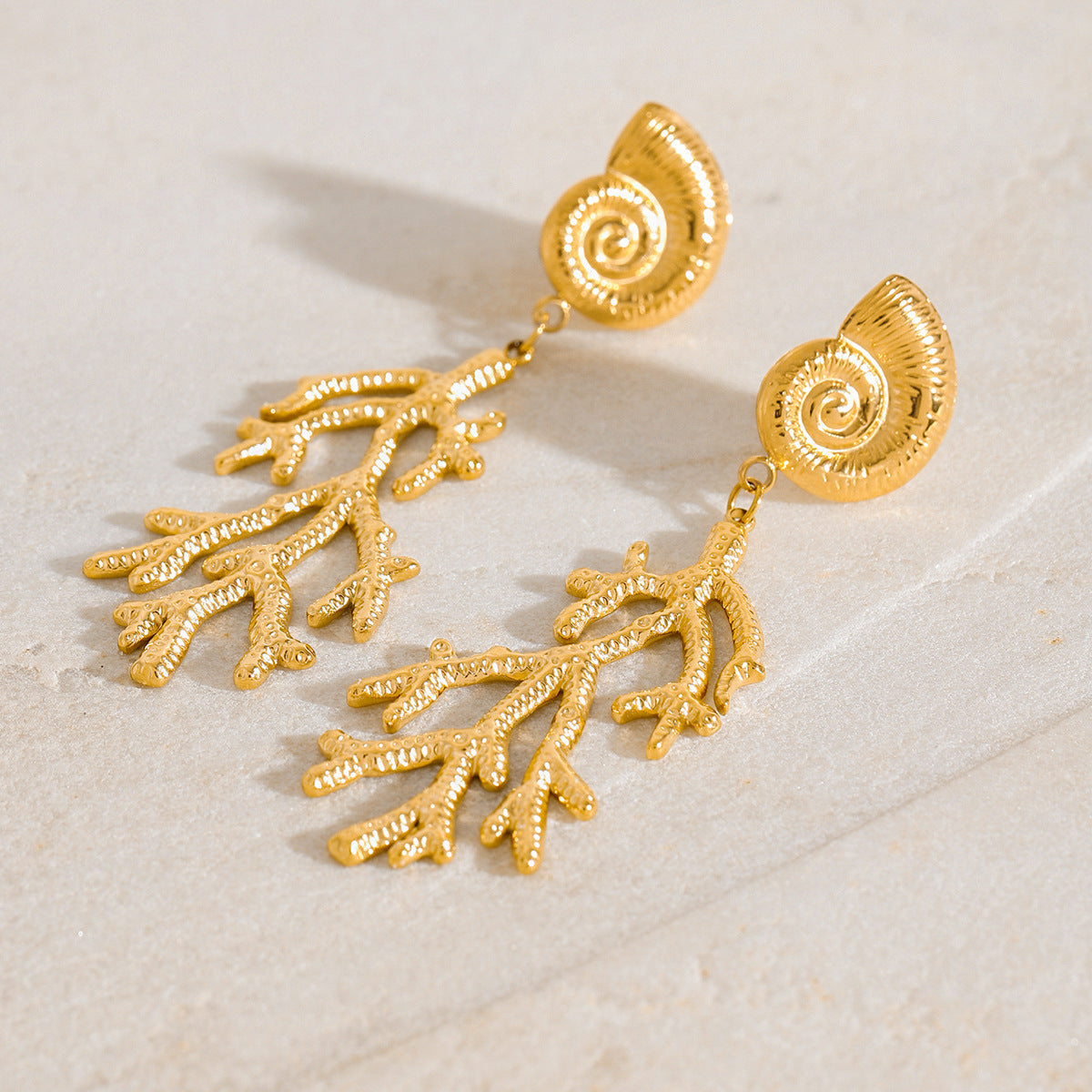 Stainless steel 18k gold-plated conch earrings