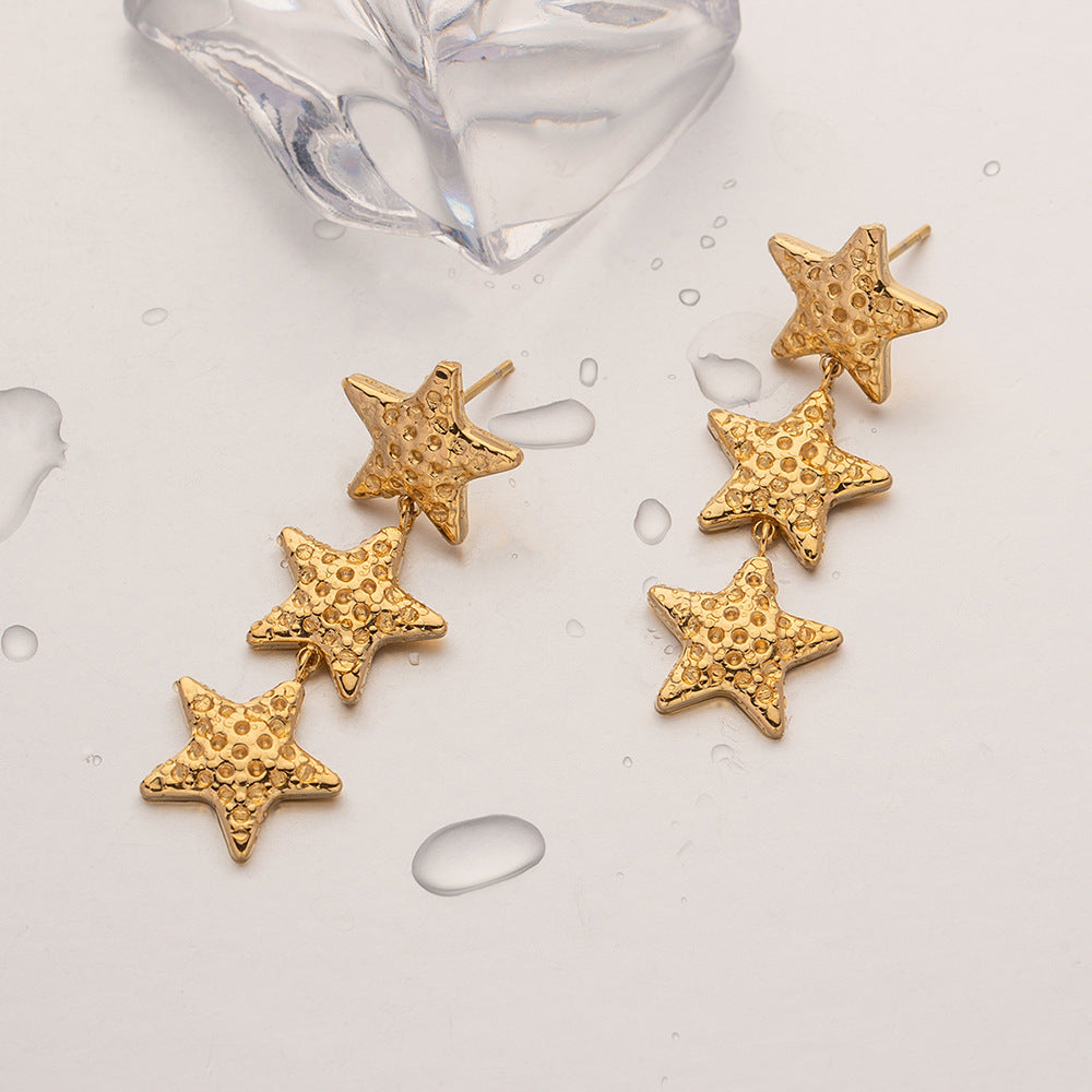 Stainless steel 18k gold-plated star earrings