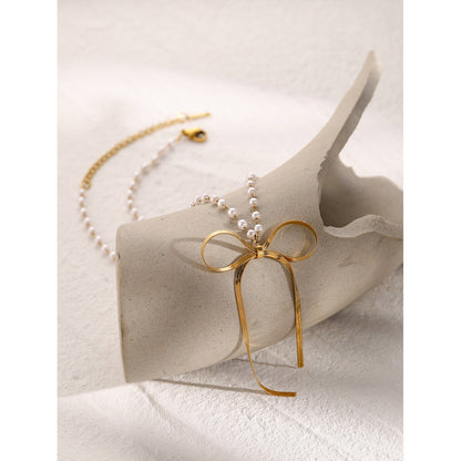 Stainless steel 18k gold-plated bow necklace