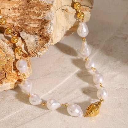 Stainless steel 18k gold-plated pearl necklace