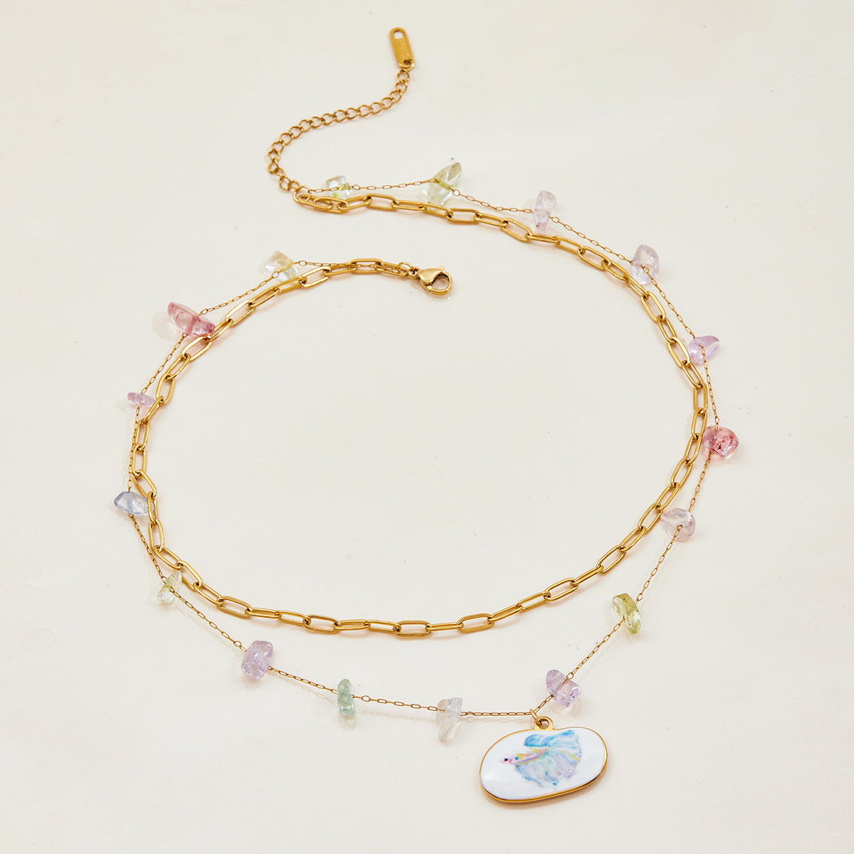 Stainless steel 18k gold-plated double-layer necklace