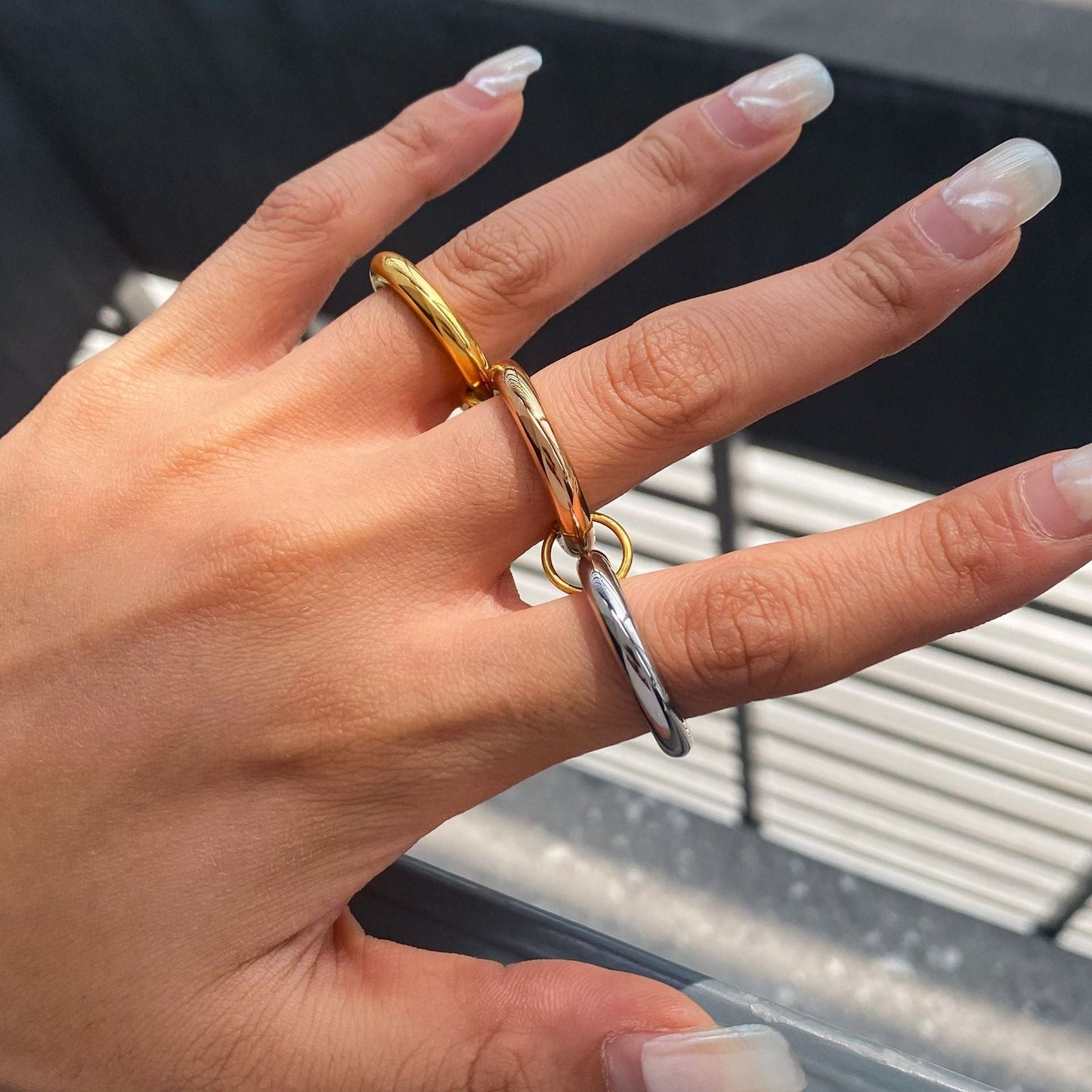 Stainless steel 18k gold-plated stacking plain rings