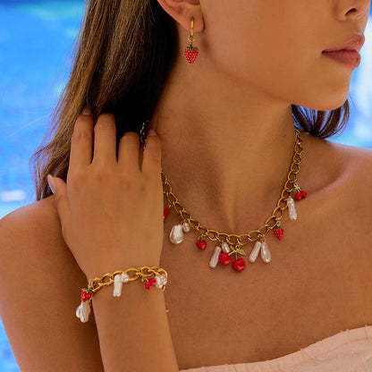 Stainless steel 18k gold-plated strawberry jewelry set