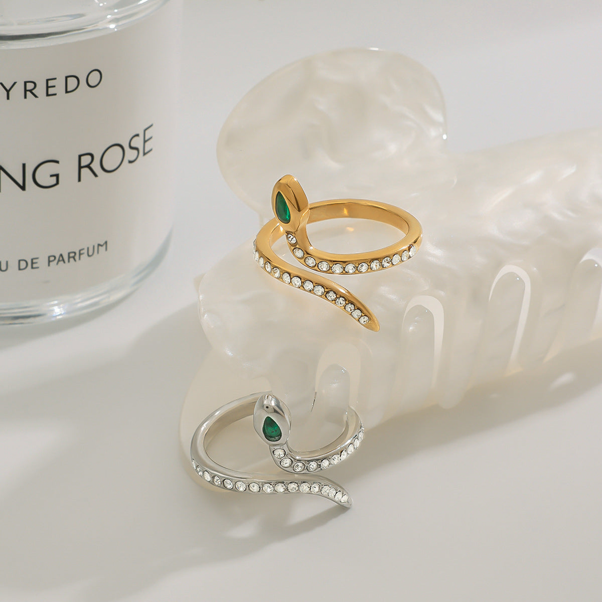 Stainless steel 18k gold-plated zircon snake ring