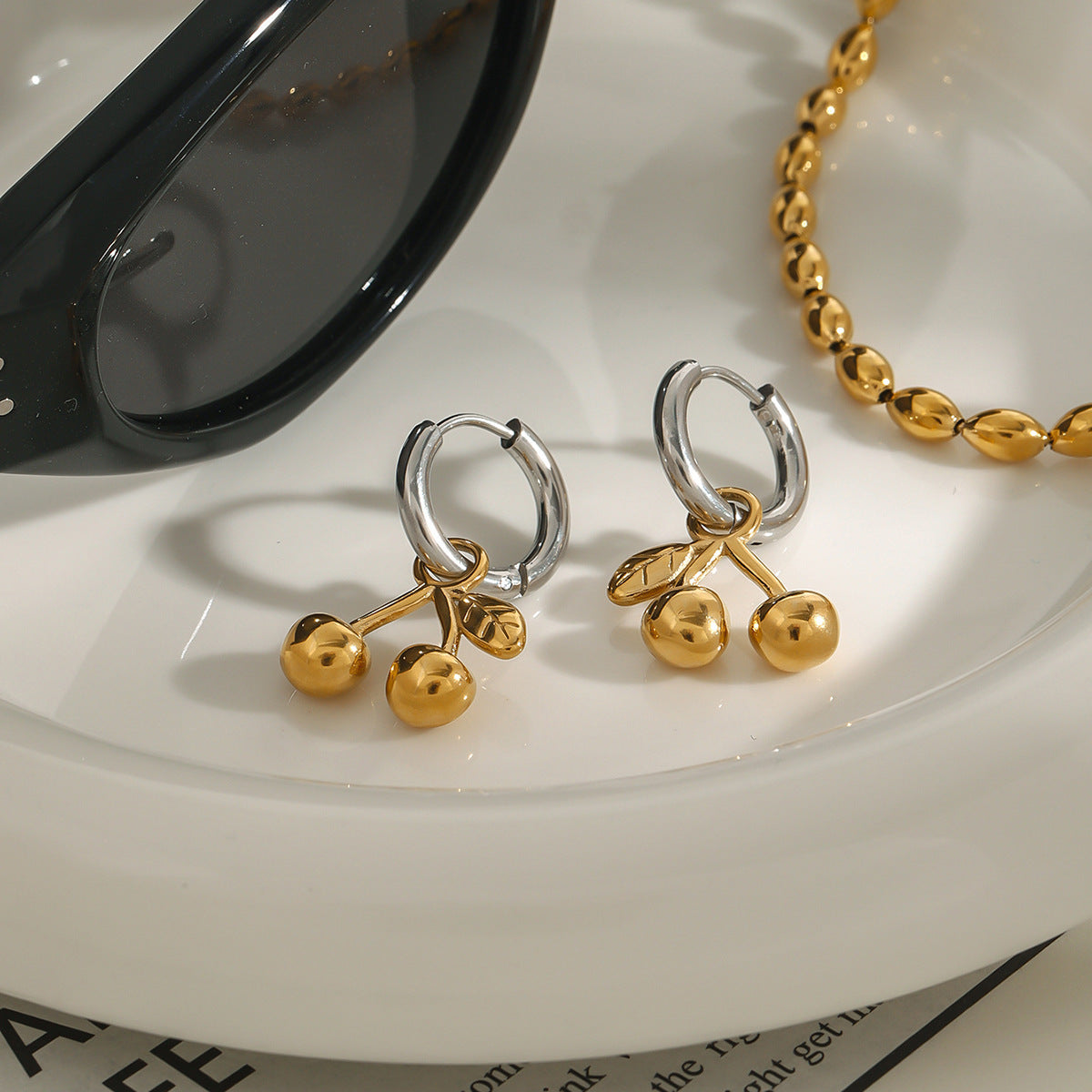 Stainless steel 18k gold-plated cherry earrings