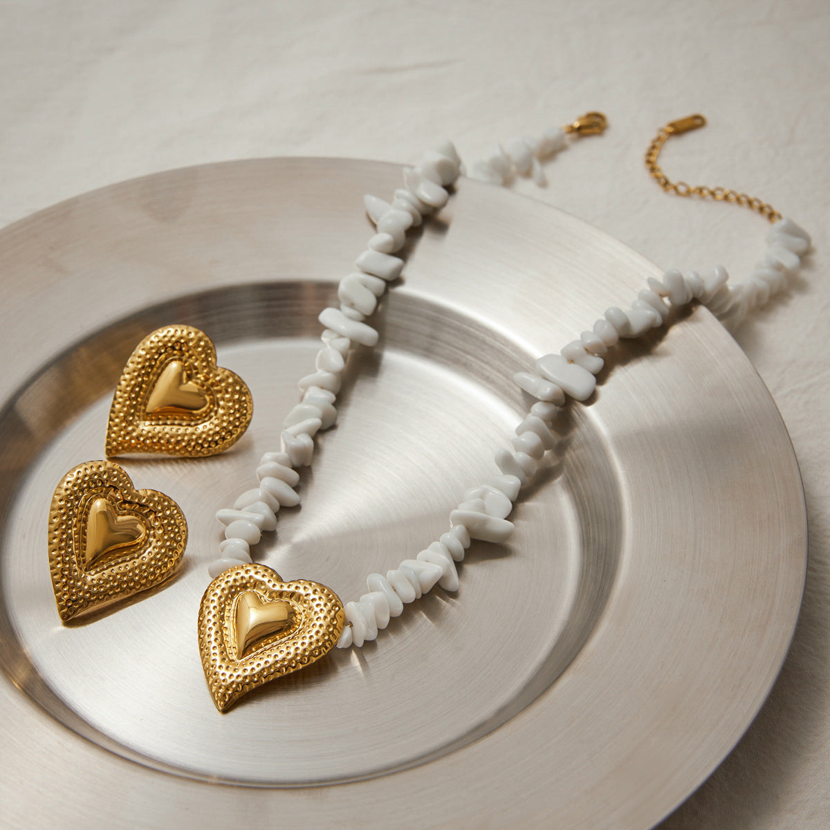 Stainless steel 18k gold-plated heart jewelry set