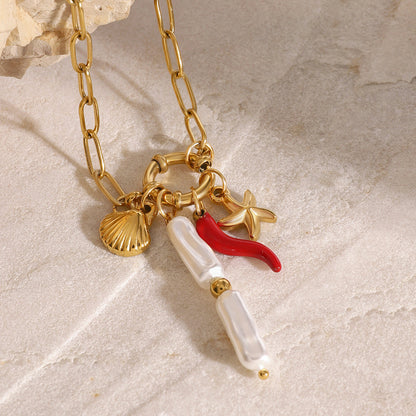 Stainless steel 18k gold-plated marine sailor knot pearl pendant bracelet