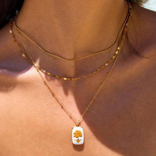 Stainless steel 18k gold-plated oil-dripping pendant necklace