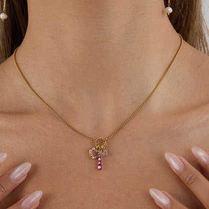 Stainless steel 18k gold-plated pink necklace