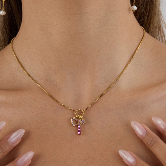 Stainless steel 18k gold-plated pink necklace