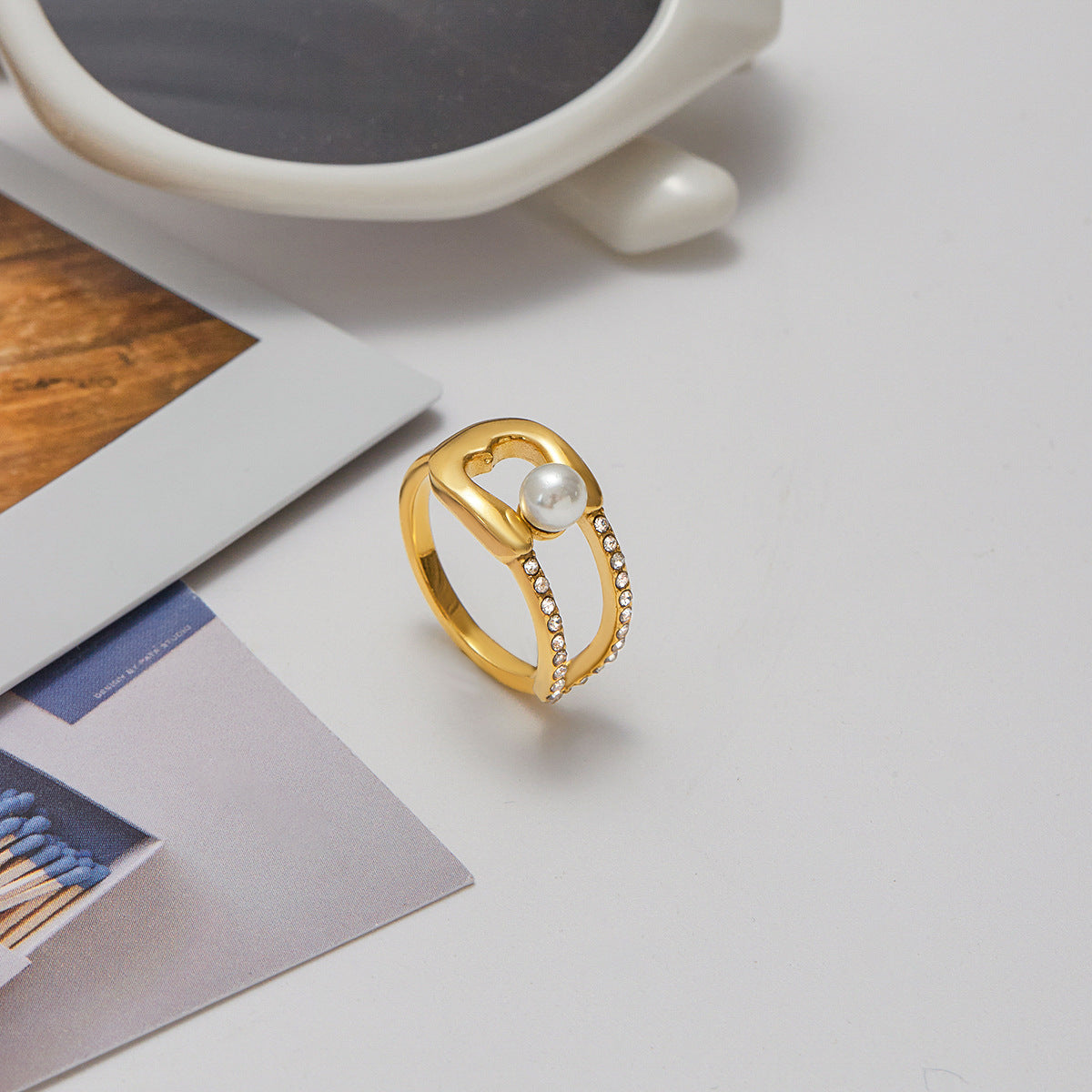 Stainless steel 18k gold-plated pin ring