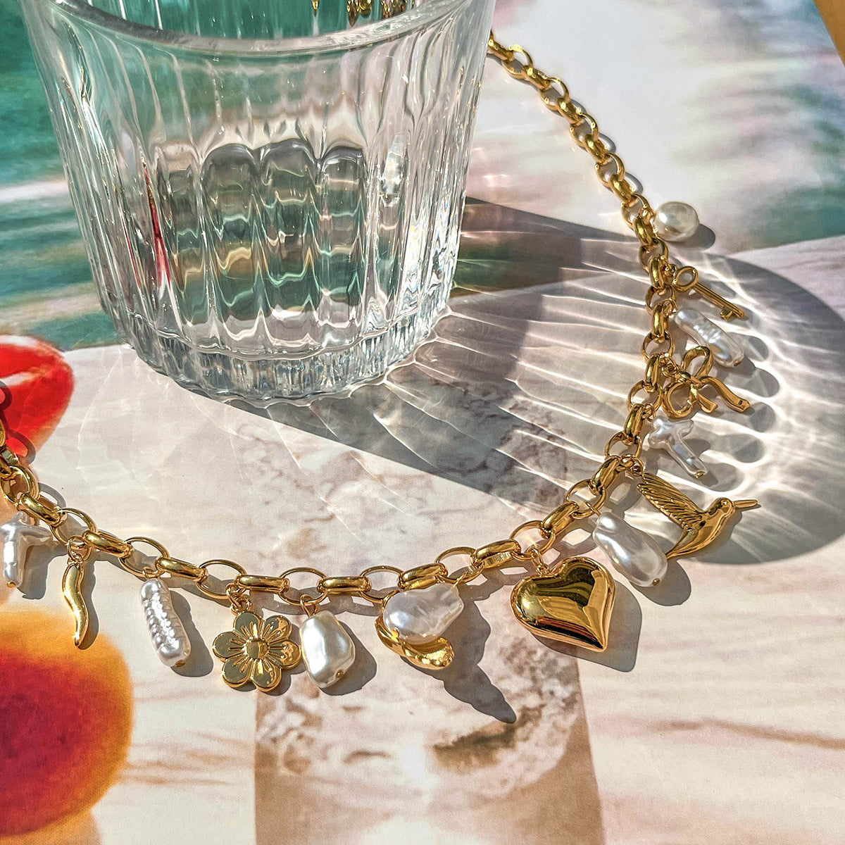 Stainless steel 18k gold-plated pendant necklace