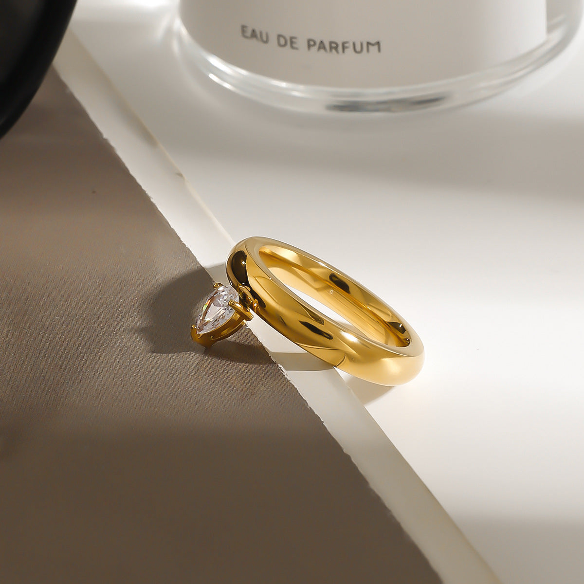 Stainless steel 18k gold-plated zircon ring