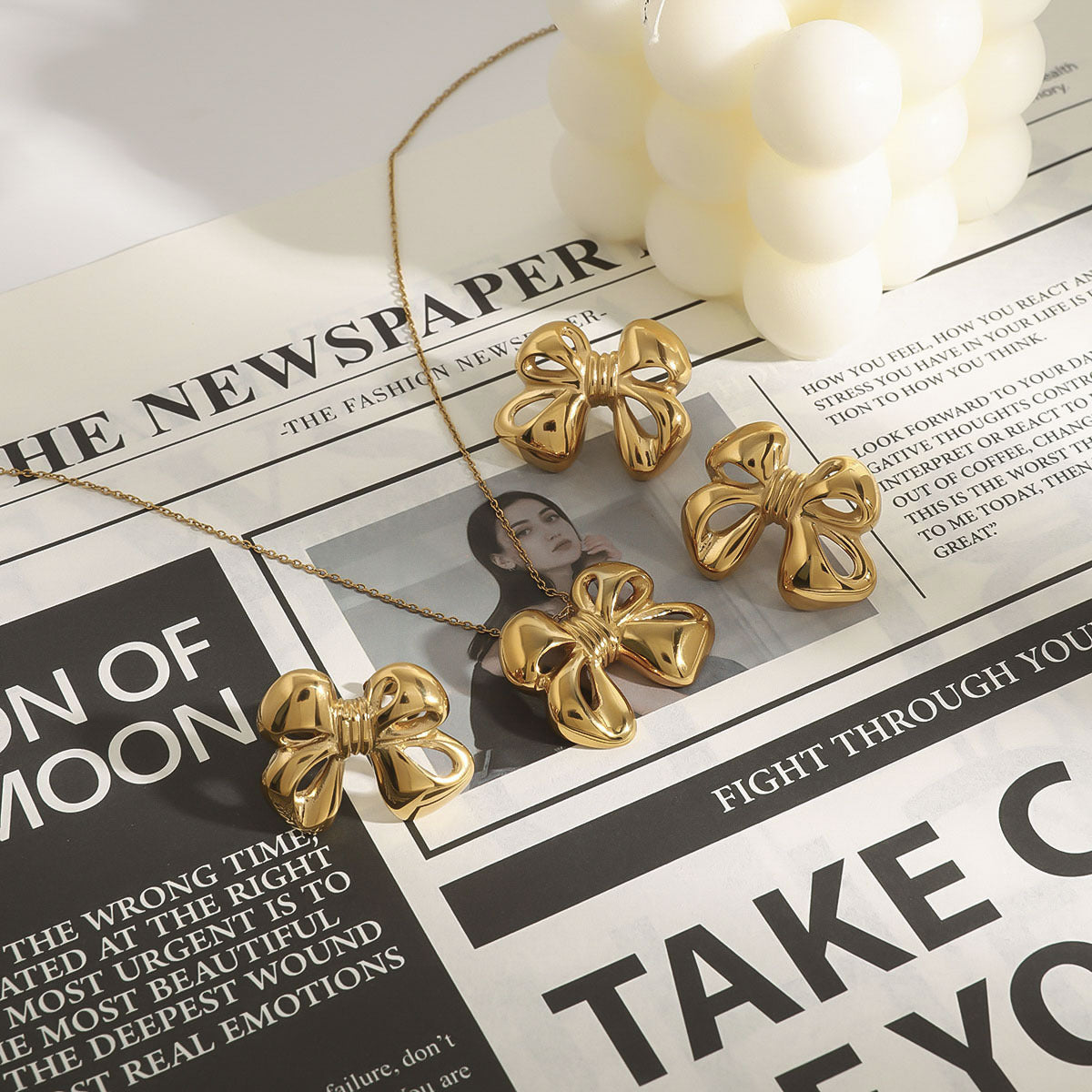 Stainless steel 18k gold-plated bow-tie jewelry