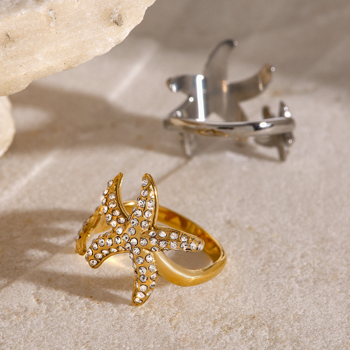 Stainless steel 18k gold-plated starfish ring