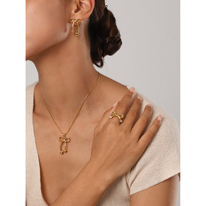 Conjunto de joyas de lazo de acero inoxidable bañado en oro de 18 quilates