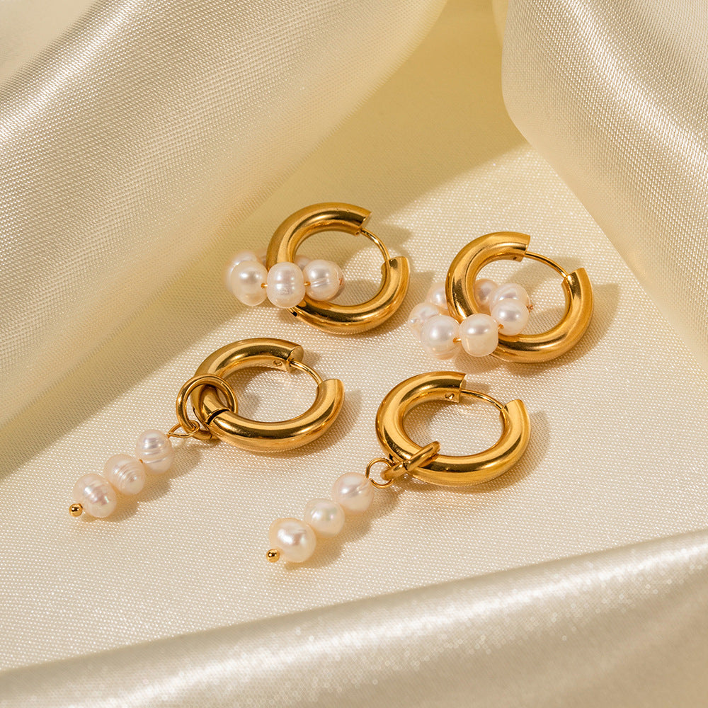 Stainless steel 18k gold-plated pearl earrings