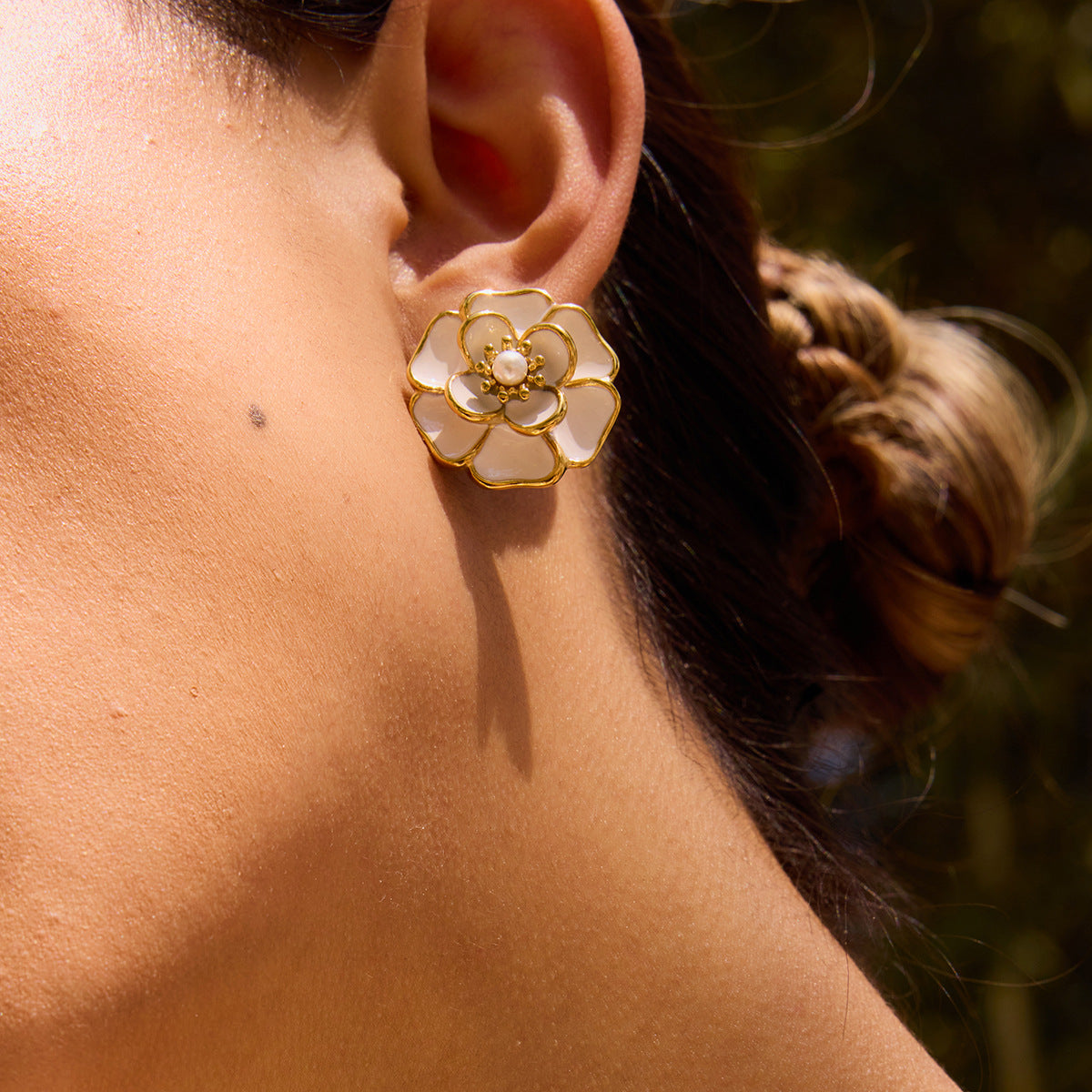 Stainless steel 18k gold-plated flower jewelry set