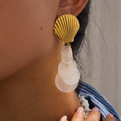 Stainless steel 18k gold-plated shell earrings