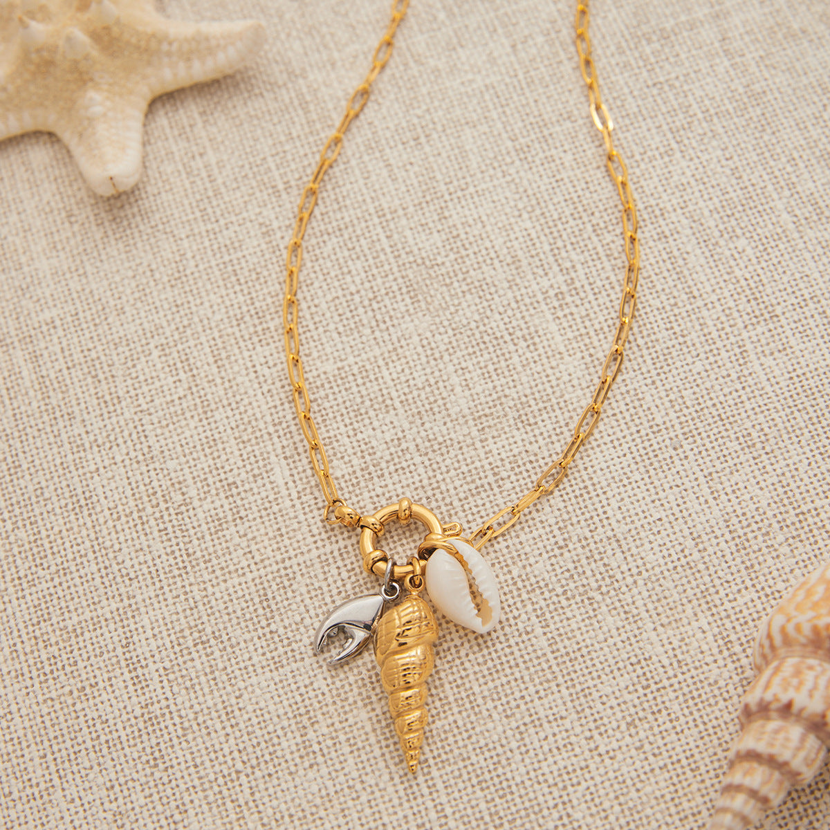 Stainless steel 18k gold-plated ocean-style necklace